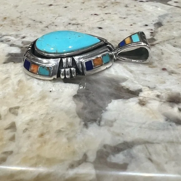 CAROLYN POLLACK turquoise with inlay accent pendant - Picture 4 of 8